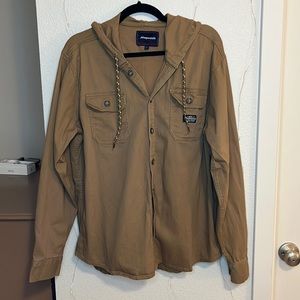 SOLD Men’s button up hooded khaki Aeropostale jacket. Size Large.